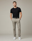 Silvorne men's slim-fit ankle-length plaid pants in beige and blue. Woven fabric, tailored cut.