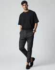 Silvorne Men's slim-fit ankle-length pants in charcoal grey plaid woven fabric. Modern tailored fit with a classic pattern.