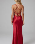 Women's Luxurious Satin Maxi Dress | Elegant Lace-Up Back Evening Gown 1