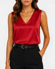 Women's Satin Blouse | Elegant Sleeveless V-Neck Top for Timeless Sophistication 1
