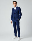 Silvorne men's royal blue slim fit linen suit, ideal for weddings and formal events.