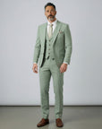 Silvorne men's sage green three-piece suit with single-breasted one-button jacket, waistcoat, and tailored trousers.