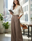 Women's Linen Blend Wide Leg Trousers | Elegant High-Waisted Pants 3