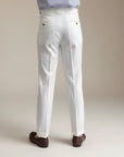 Silvorne men's white high-waist straight-leg draped trousers made from premium woven fabric.