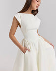 Elegant Midi Dress with Cap Sleeves & Open Back Design for Timeless Style 4