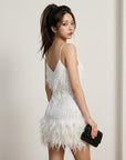 Women's Shimmering Sequin Mini Dress | Glamorous Feather Trim Party Dress 7