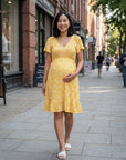 Women's Soft Floral Maternity Dress | Elegant Flutter Sleeve V-Neck Gown for Baby Shower 4