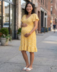 Women's Soft Floral Maternity Dress | Elegant Flutter Sleeve V-Neck Gown for Baby Shower 3