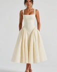 Women's Cotton Blend Gingham Midi Dress | Elegant Corset Bodice with Pockets 3
