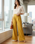 Women's Linen Blend Wide Leg Trousers | Elegant High-Waisted Pants 8