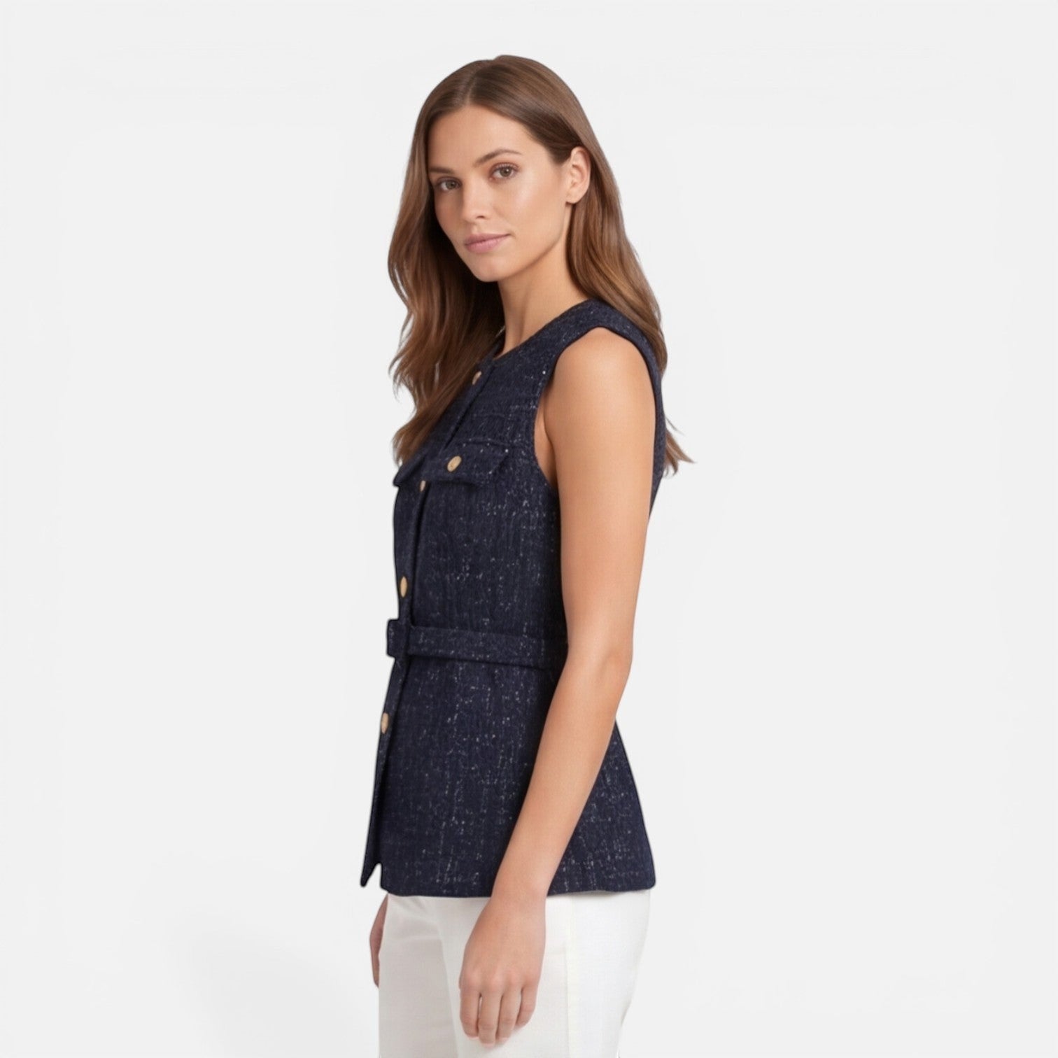 Women's Classic Tweed Waistcoat | Elegant Tailored Sleeveless Vest 3