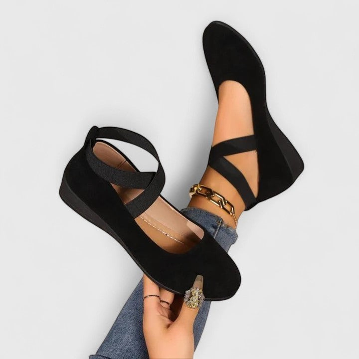 Women's Soft Suede Black Ballet Flats | Elegant Wedge Slip-On Shoes 7