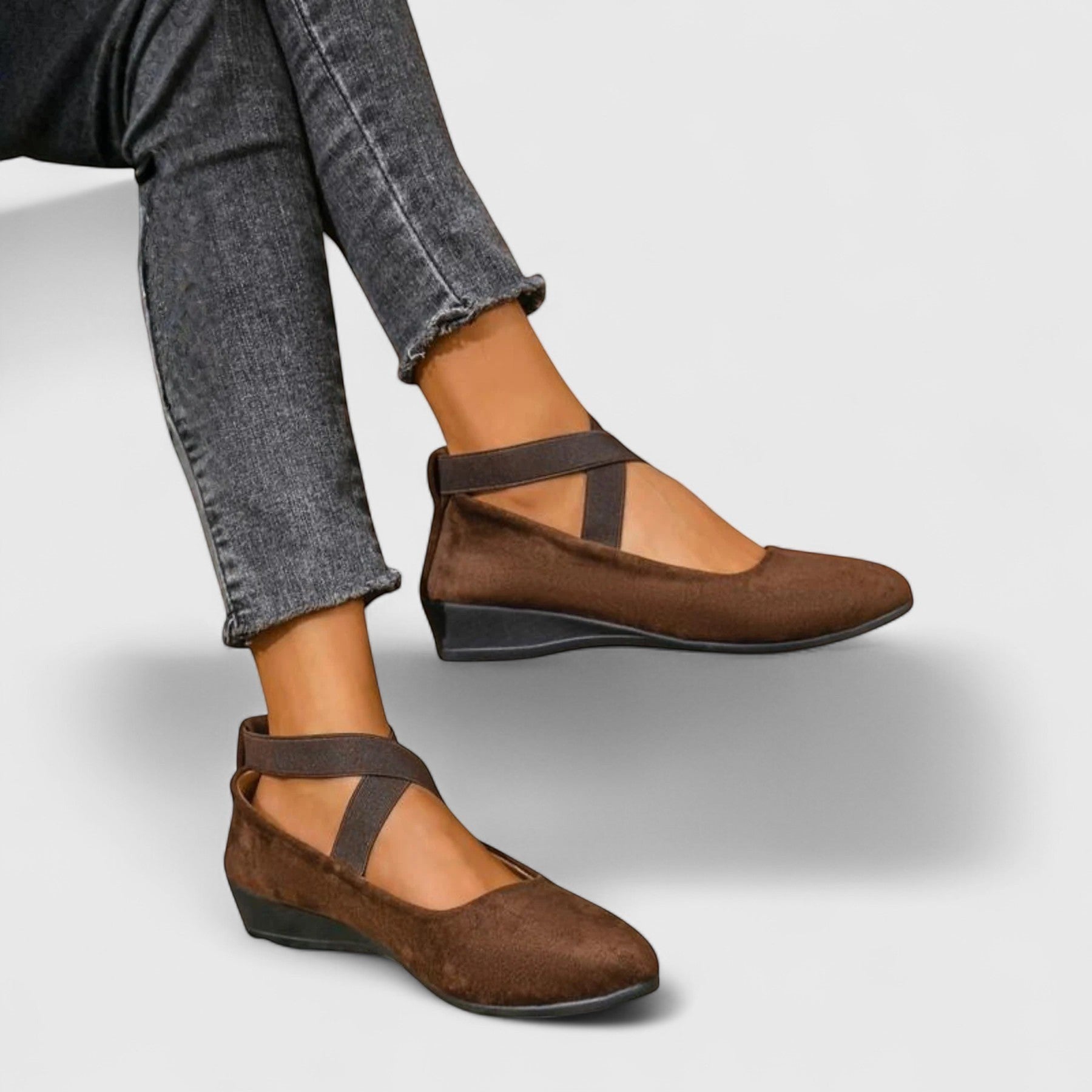 Women's Soft Suede Black Ballet Flats | Elegant Wedge Slip-On Shoes 8
