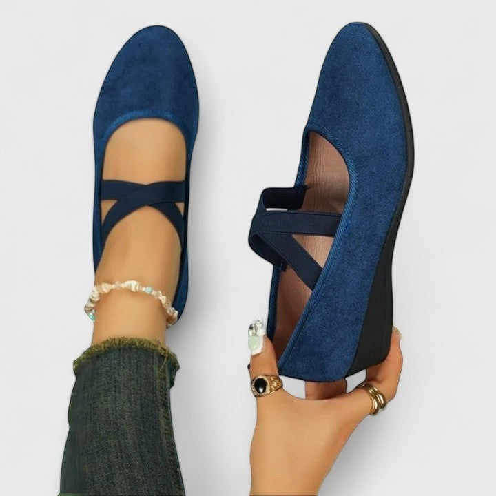 Women's Soft Suede Black Ballet Flats | Elegant Wedge Slip-On Shoes 9