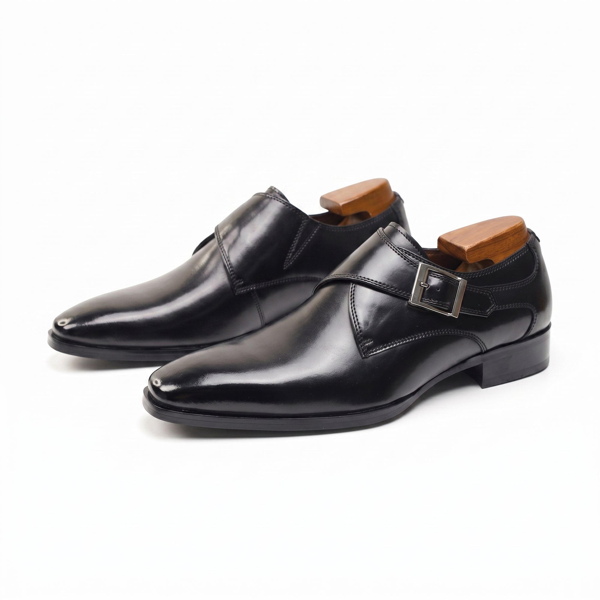 Men's Black Full-Grain Leather Buckle Shoes | Formal Office &amp; Wedding Footwear