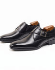Men's Black Full-Grain Leather Buckle Shoes | Formal Office & Wedding Footwear