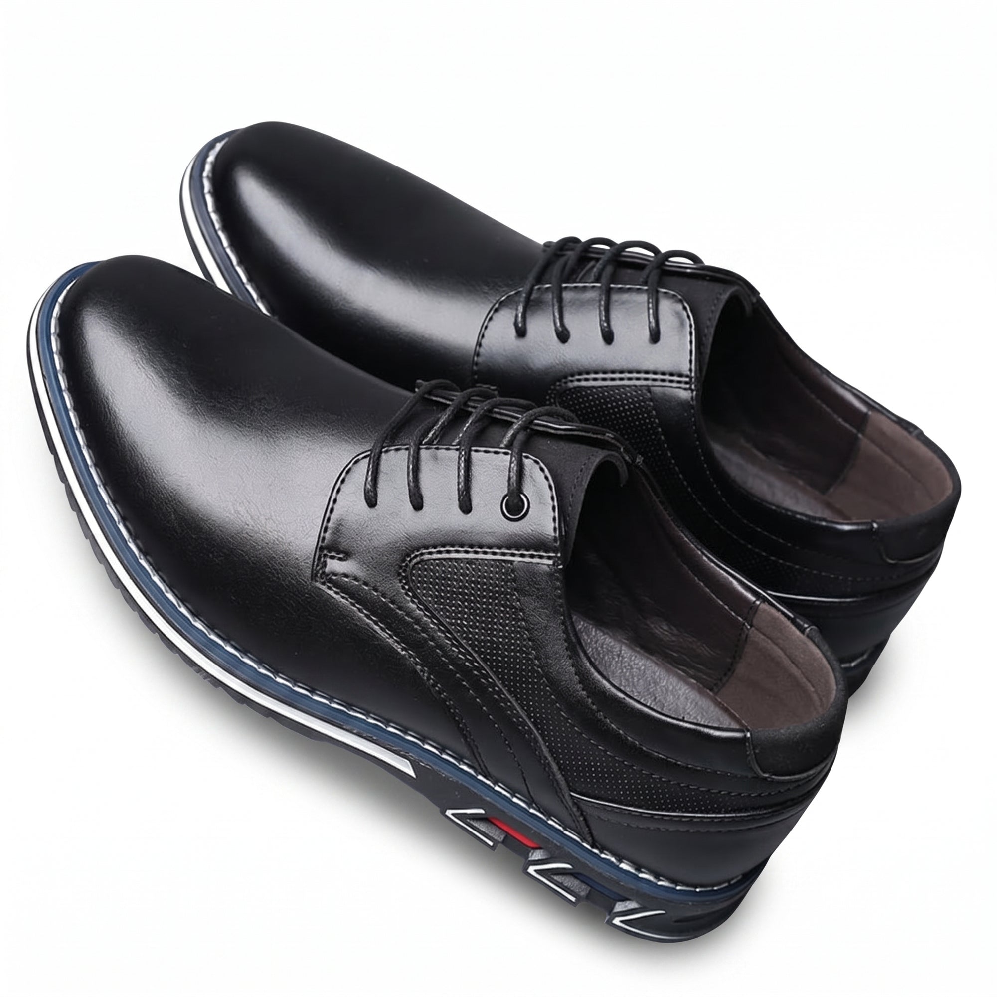 Men's Black Leather Derby Dress Shoes | Round Toe Slip-Resistant Formal Work Shoes