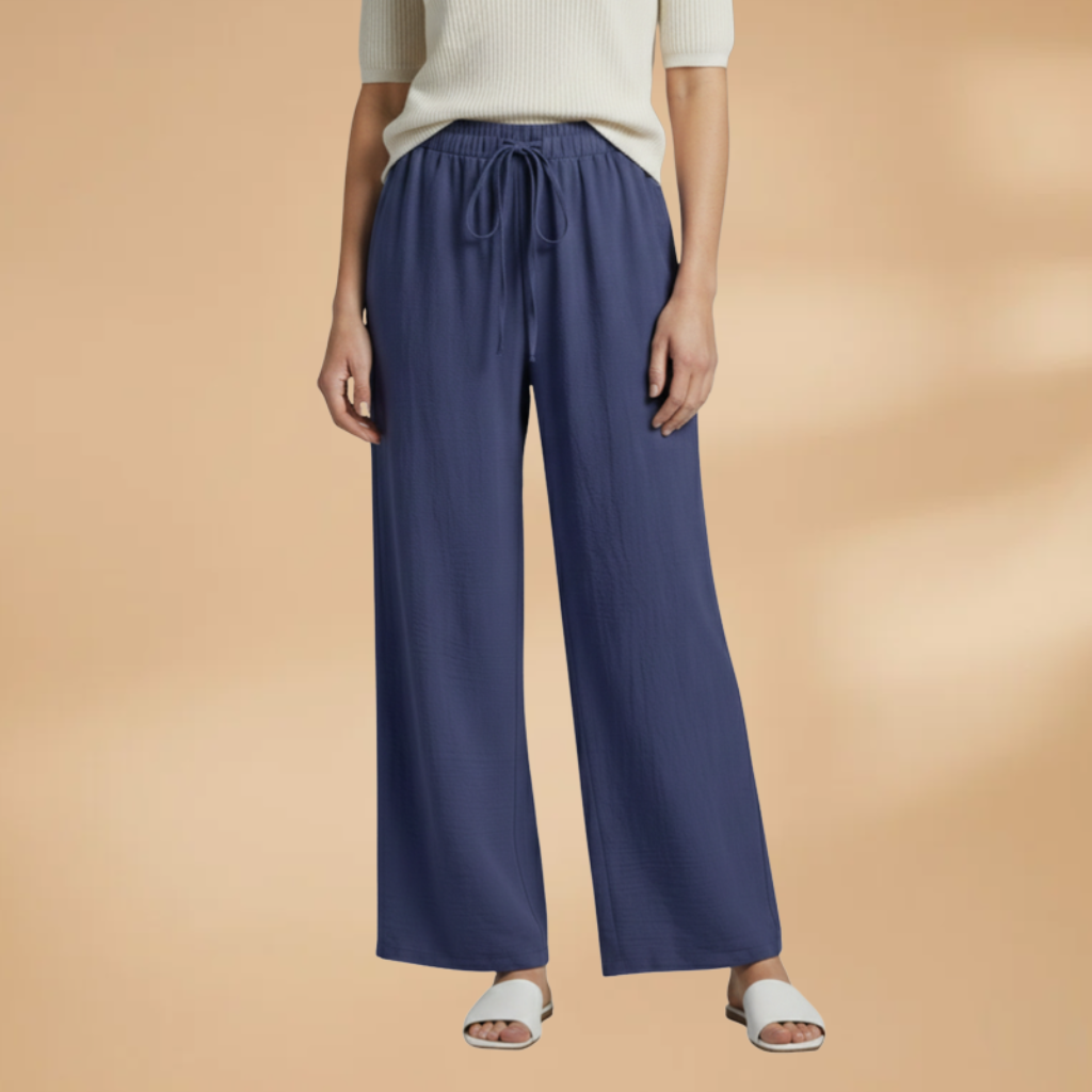 Relaxed Linen Wide Leg Trousers for Women with Adjustable Drawstring | Comfortable Everyday Style 1