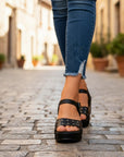 Women's Distressed Faux Leather Wedge Sandals | Comfortable Open-Toe Orthopedic Footwear 5