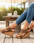 Women's Distressed Faux Leather Wedge Sandals | Comfortable Open-Toe Orthopedic Footwear 8