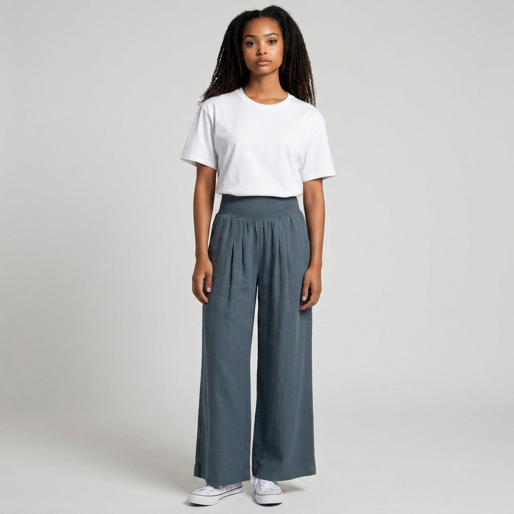 Women's Soft Fabric Wide Leg Pants | Comfortable Smocked High-Waist Casual Trousers 5