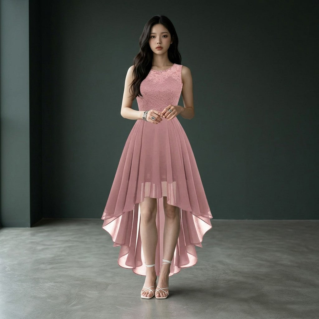 Women's Chiffon Lace High Low Cocktail Dress | Elegant Sleeveless Evening Gown 5