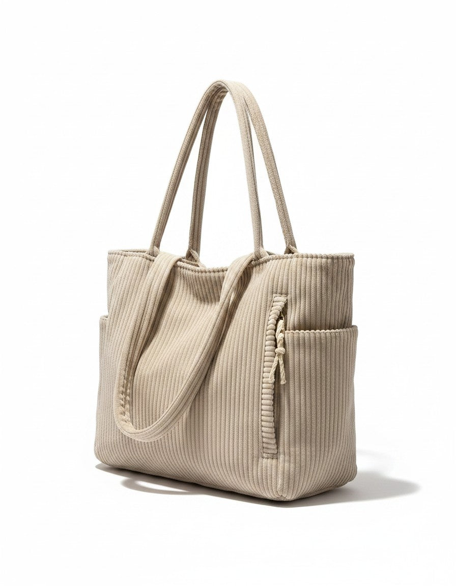 Women's Soft Corduroy Tote Bag | Spacious Ribbed Everyday Handbag 8