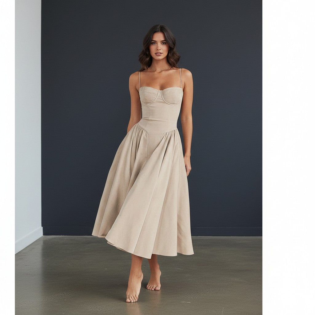 Sophia Collection | White Midi Dress with Adjustable Straps | Elegant Design for Flattering Fit 5