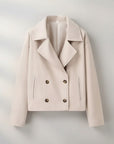 Silvorne beige polyester casual jacket with French collar and double-breasted closure.