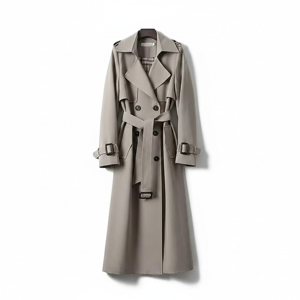 Women's Classic Cotton Blend Trench Coat | Elegant Double-Breasted Outerwear 8