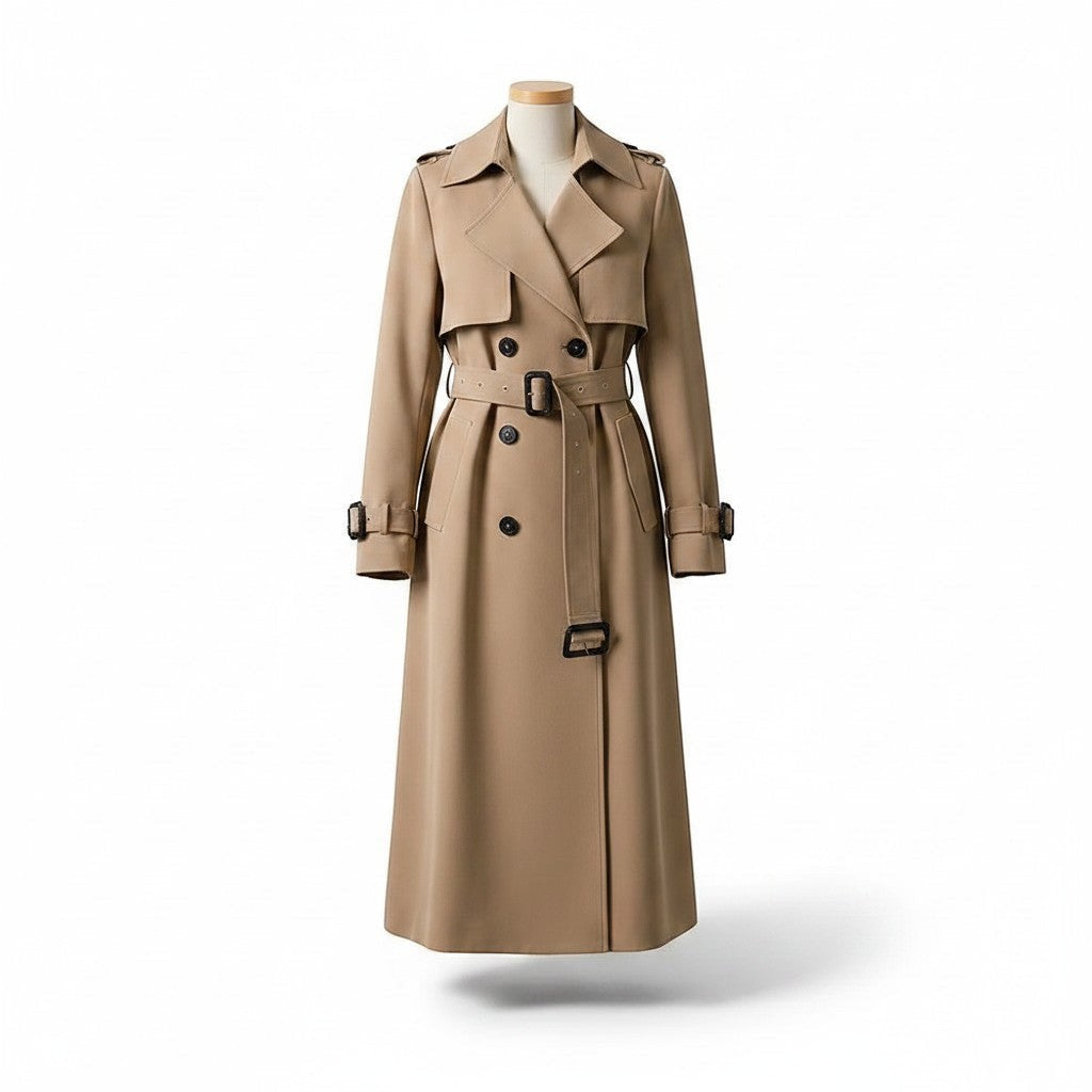 Women's Classic Cotton Blend Trench Coat | Elegant Double-Breasted Outerwear 2
