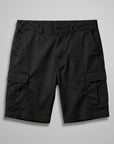 Silvorne black cotton cargo shorts with multiple pockets and adjustable waistband, ideal for outdoor activities.