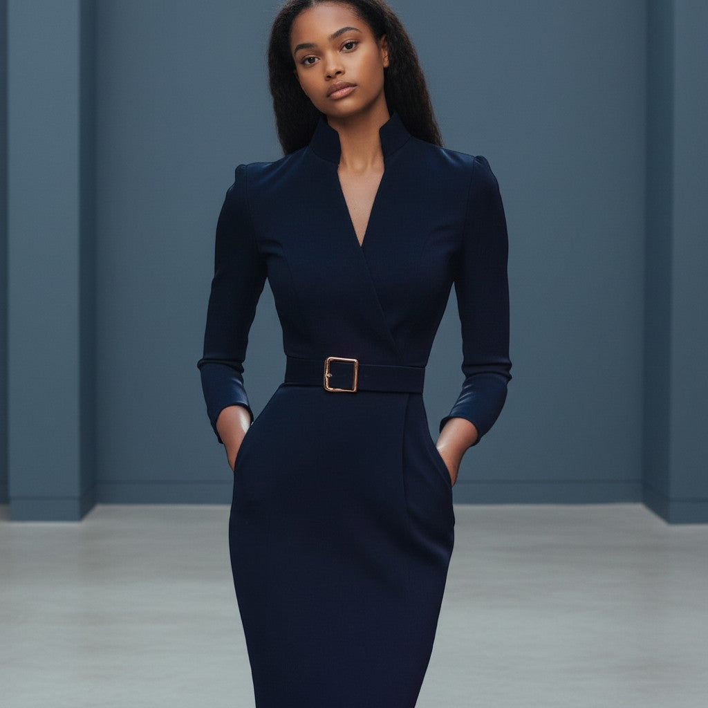 Elegant Chic | Black Cocktail Dress with Wrap Silhouette & V-Neck for Sophisticated Style 2