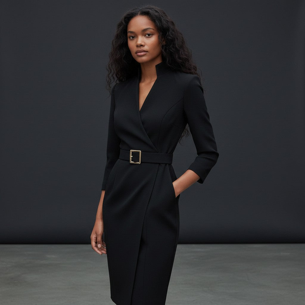 Elegant Chic | Black Cocktail Dress with Wrap Silhouette & V-Neck for Sophisticated Style 3