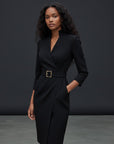Elegant Chic | Black Cocktail Dress with Wrap Silhouette & V-Neck for Sophisticated Style 3