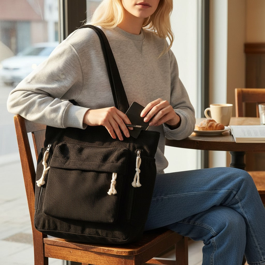Women's Soft Corduroy Tote Bag | Chic Tassel Accents Stylish Handbag 5