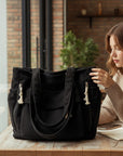 Women's Soft Corduroy Tote Bag | Chic Tassel Accents Stylish Handbag 3