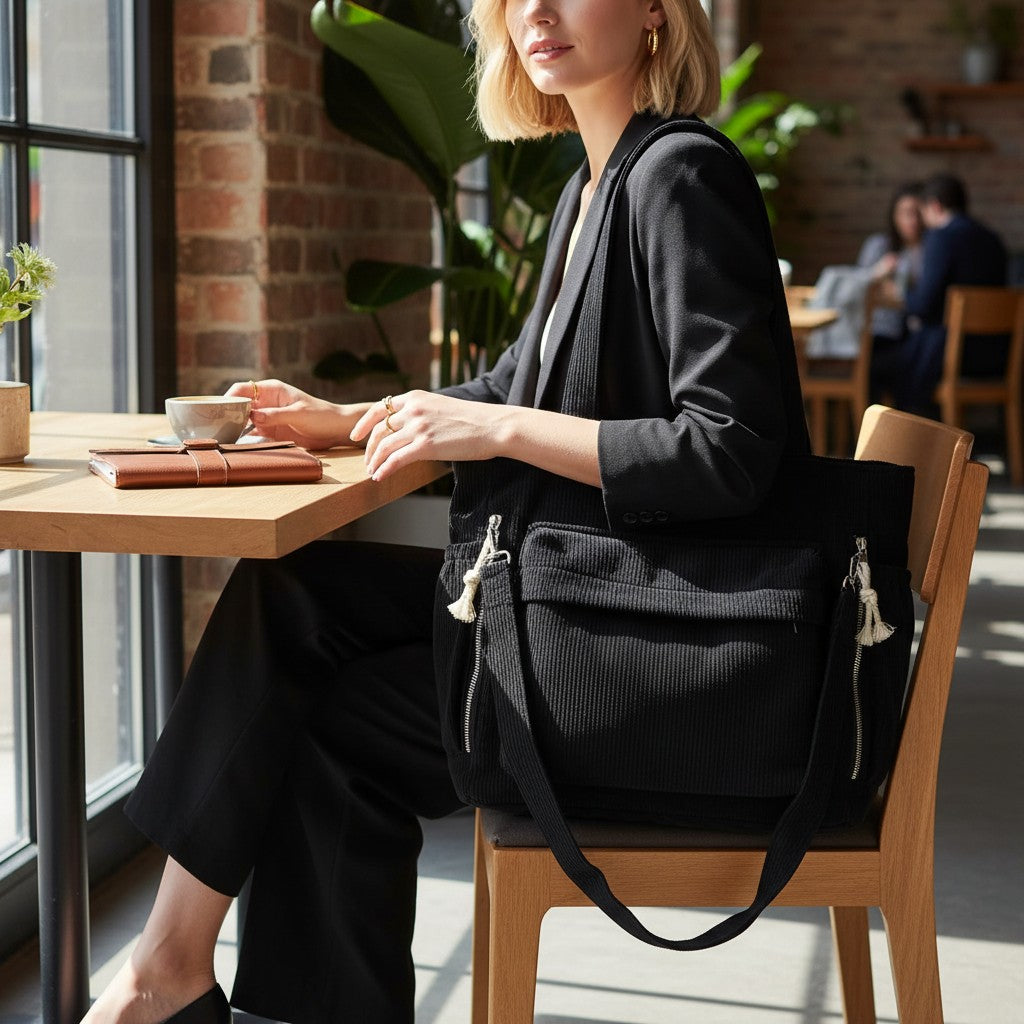 Women's Soft Corduroy Tote Bag | Chic Tassel Accents Stylish Handbag 2