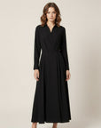 Elegant | Women's Black Dress with Collared Neckline | A-Line Midi Dress for Effortless Style 5