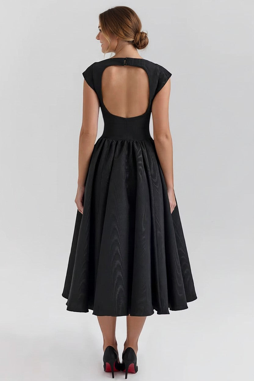 Elegant Midi Dress with Cap Sleeves & Open Back Design for Timeless Style 2