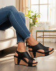 Women's Distressed Faux Leather Wedge Sandals | Comfortable Open-Toe Orthopedic Footwear 7