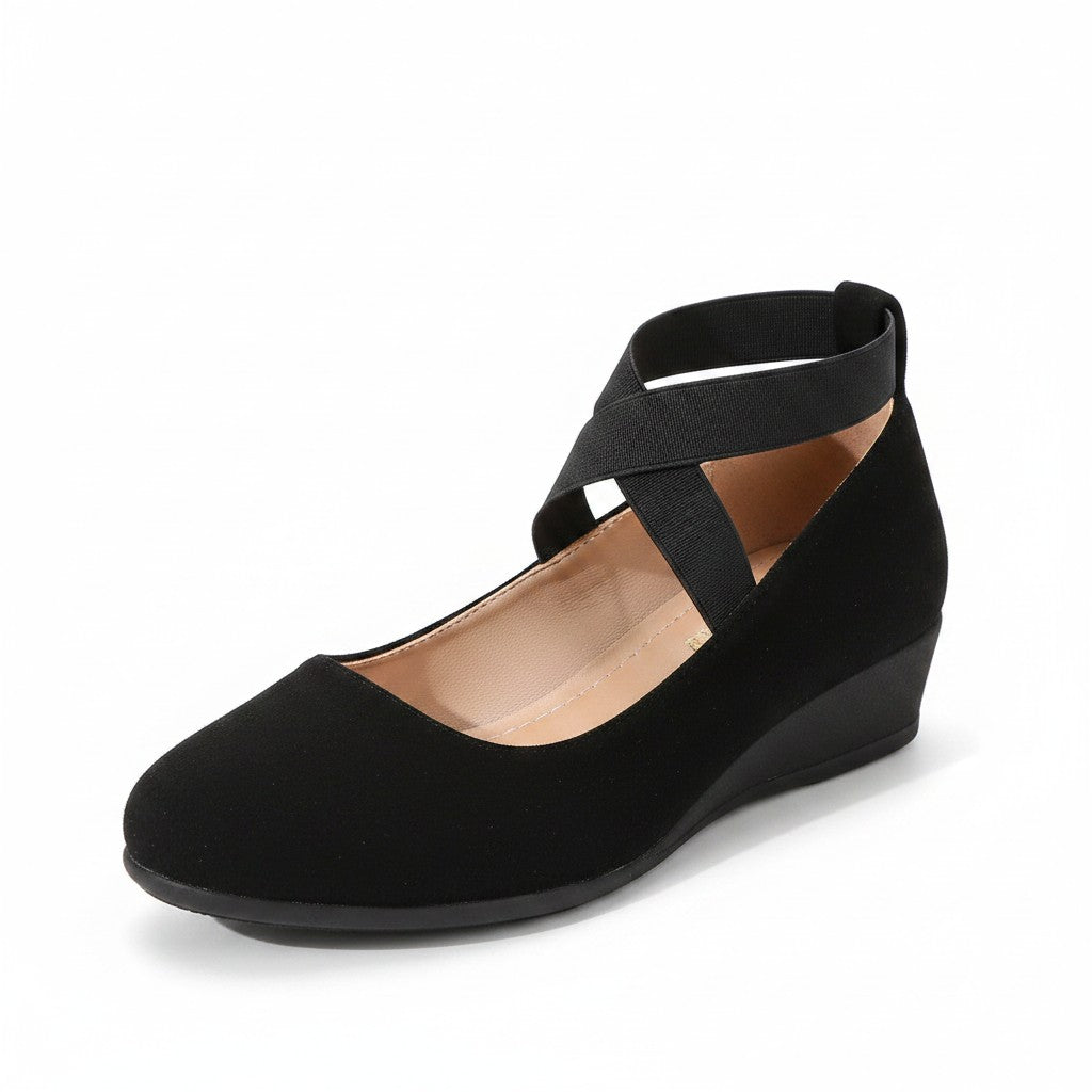 Women's Soft Suede Black Ballet Flats | Elegant Wedge Slip-On Shoes 3