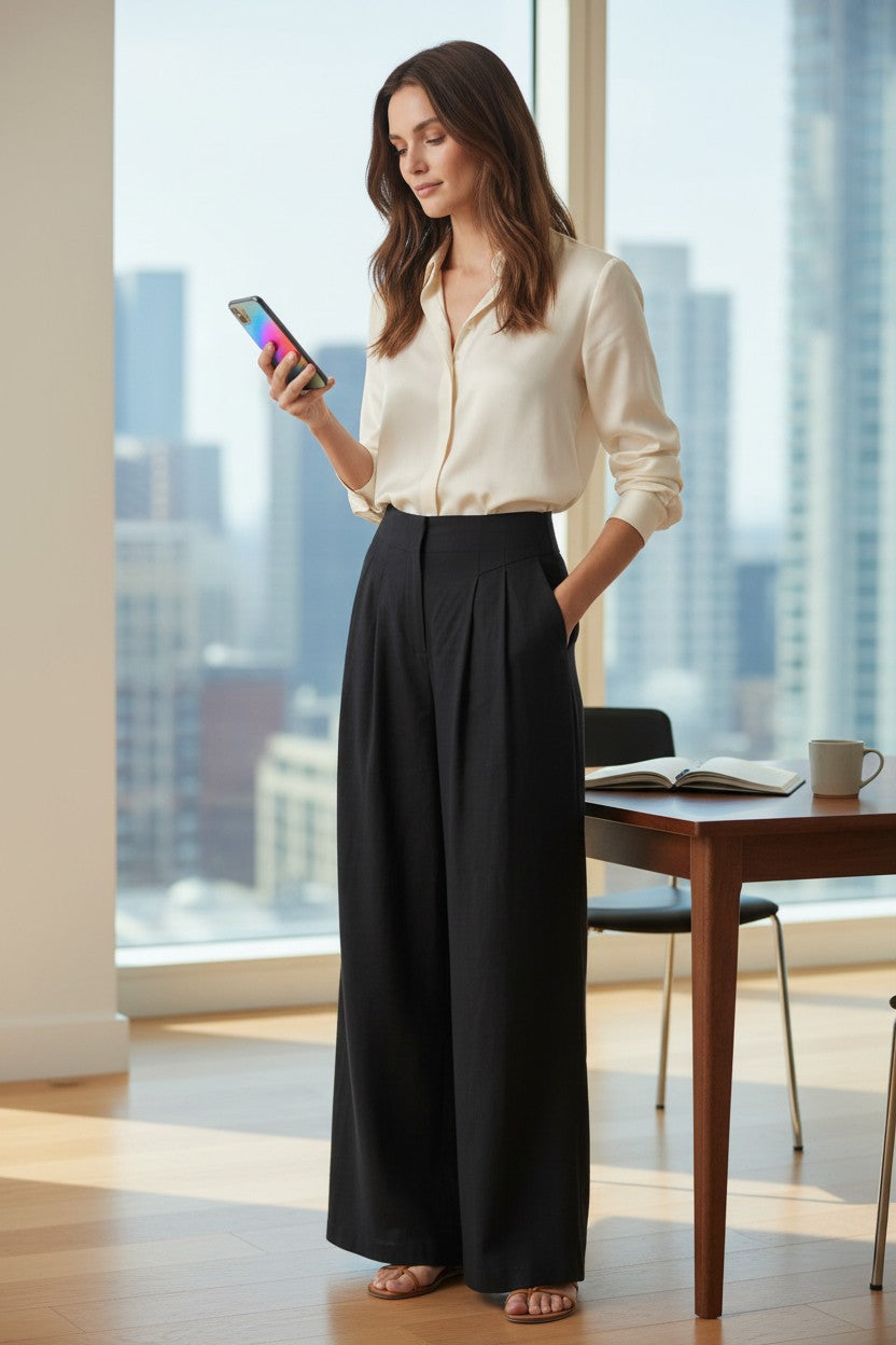 Women's Linen Blend Wide Leg Trousers | Elegant High-Waisted Pants 7