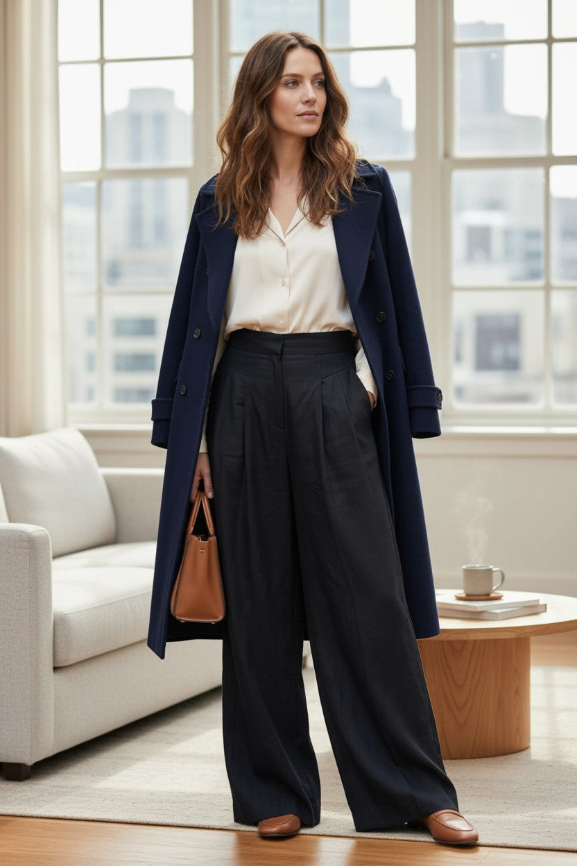 Women's Linen Blend Wide Leg Trousers | Elegant High-Waisted Pants 2