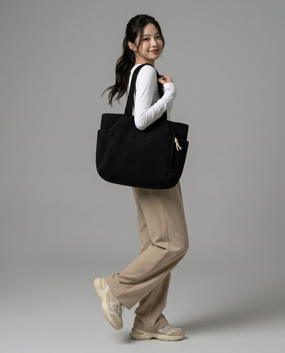 Women's Soft Corduroy Tote Bag | Spacious Ribbed Everyday Handbag 2