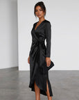 Women's Luxurious Satin Midi Dress | Elegant Wrap Style with V-Neckline 6