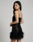 Women's Shimmering Sequin Mini Dress | Glamorous Feather Trim Party Dress 3