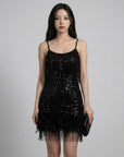 Women's Shimmering Sequin Mini Dress | Glamorous Feather Trim Party Dress 1