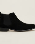 Silvorne black suede square-toe Chelsea boots with elastic side panels and a discreet heel.