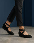 Women's Soft Suede Black Ballet Flats | Elegant Wedge Slip-On Shoes 1